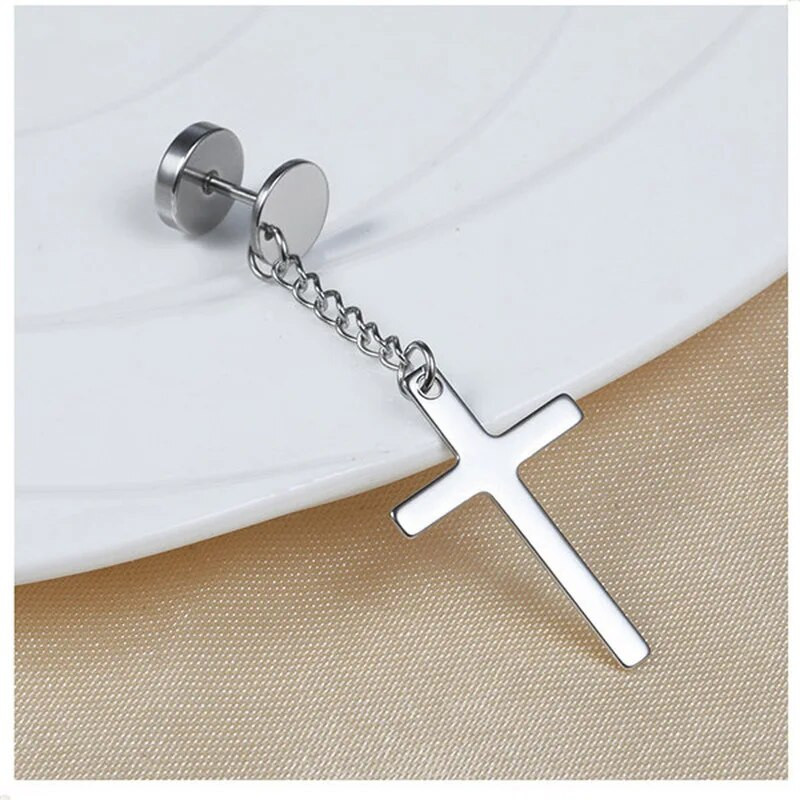 Rinhoo 1PC Punk gotičke naušnice s klinovima od nehrđajućeg čelika Crni križ Geometrijski okrugli lažni uho sa suženom bučicom Ženski rock nakit Poklon