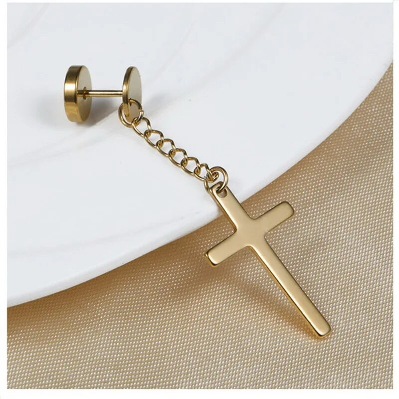 Rinhoo 1PC Punk gotičke naušnice s klinovima od nehrđajućeg čelika Crni križ Geometrijski okrugli lažni uho sa suženom bučicom Ženski rock nakit Poklon