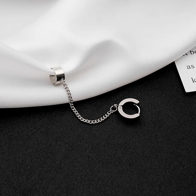 Rinhoo titano / nerūdijančio plieno vyriškų ausų segtukų grandinėlė, dviguba auskarų auskarų segtukas, kabantys auskarai Madingi papuošalai vyrams, moterims