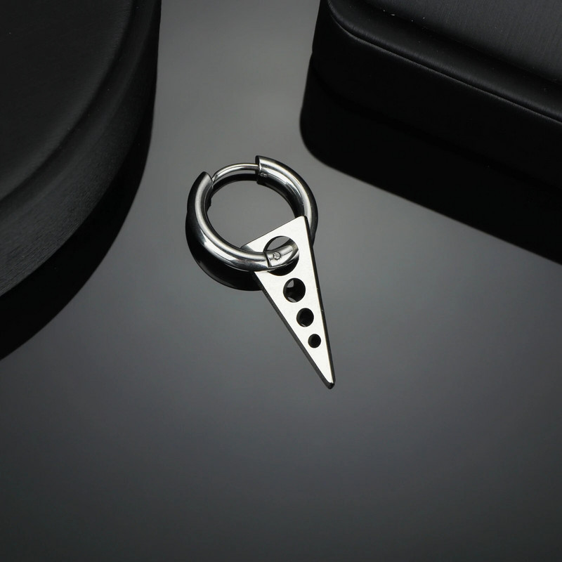 Juodas punk stiliaus kabantis trikampis su tuščiaviduriais apvaliais viengubais auskarais vyrams berniukams Huggie su šarnyriniais auskarais papuošalai