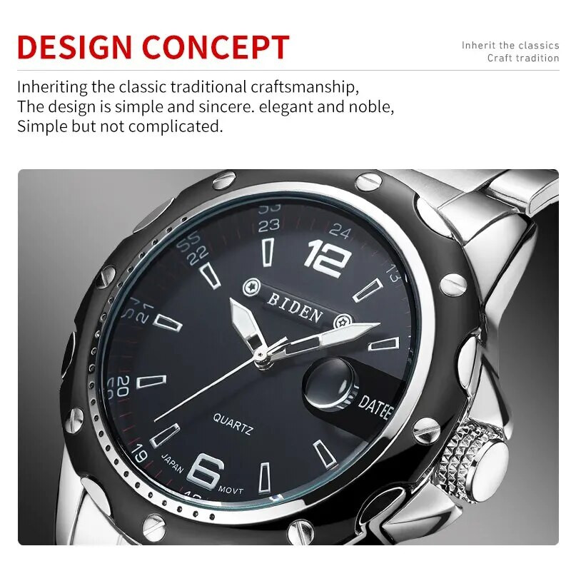 BIDEN Luksuslik tippbrändi meeste kvartskellad roostevabast terasest ärimeeste käekellad veekindlad meeste kellad kingitused Zegarki Meskie
