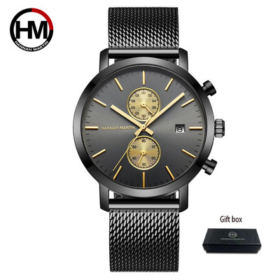 Hannah Martini meeste spordikell suure sihverplaadiga roostevabast terasest veekindel multifunktsionaalne kronograafi ärikell Relogio Masculino