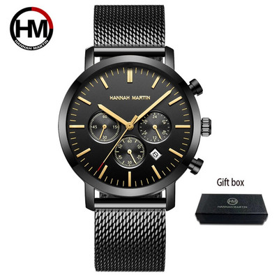 Hannah Martini meeste spordikell suure sihverplaadiga roostevabast terasest veekindel multifunktsionaalne kronograafi ärikell Relogio Masculino