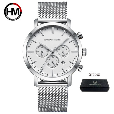 Hannah Martini meeste spordikell suure sihverplaadiga roostevabast terasest veekindel multifunktsionaalne kronograafi ärikell Relogio Masculino