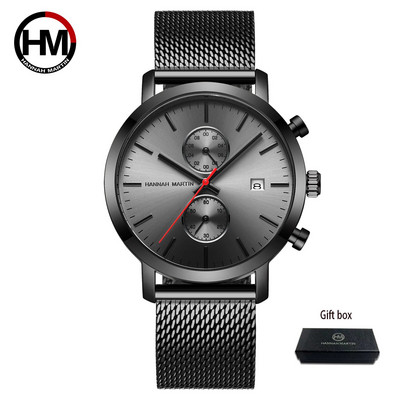 Hannah Martini meeste spordikell suure sihverplaadiga roostevabast terasest veekindel multifunktsionaalne kronograafi ärikell Relogio Masculino