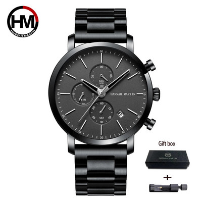 Hannah Martini meeste spordikell suure sihverplaadiga roostevabast terasest veekindel multifunktsionaalne kronograafi ärikell Relogio Masculino