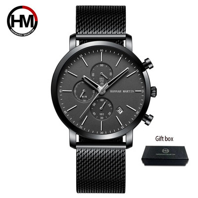 Hannah Martini meeste spordikell suure sihverplaadiga roostevabast terasest veekindel multifunktsionaalne kronograafi ärikell Relogio Masculino