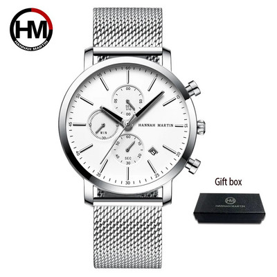Hannah Martini meeste spordikell suure sihverplaadiga roostevabast terasest veekindel multifunktsionaalne kronograafi ärikell Relogio Masculino