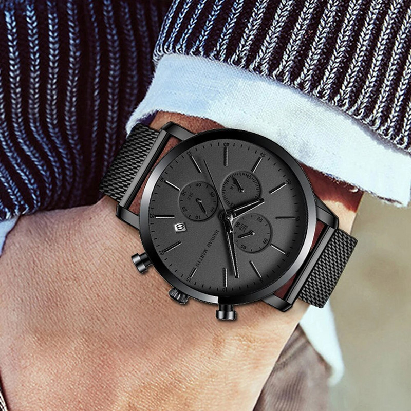 Hannah Martini meeste spordikell suure sihverplaadiga roostevabast terasest veekindel multifunktsionaalne kronograafi ärikell Relogio Masculino