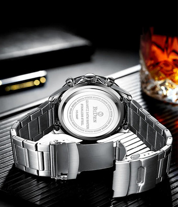 Ανδρικά ρολόγια Κορυφαίας επωνυμίας Luxury BIDEN Ασημένιο ανοξείδωτο ατσάλι 3 Bar Αδιάβροχο Casual Business Sport Ρολόι χειρός για άνδρες Ρολόι δώρου
