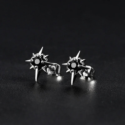 1Pair Cool Punk Star Zircon Stud Earrings for Men Women Jewelry Anti Allergy Stainless Steel Geometric Earring Jewelry Accessory