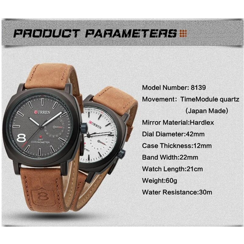 CURREN meeste käekell vabaaja kronograafiga käekell meestele spordi kvartskellad ehtsast nahast rihmaga veekindel kell meeste käekell