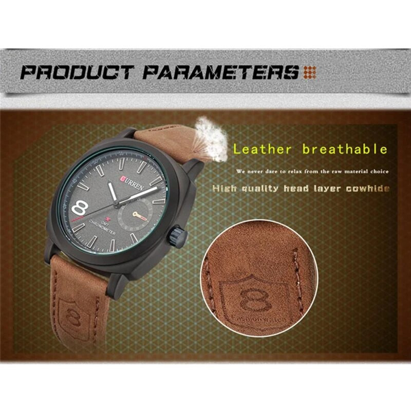 CURREN meeste käekell vabaaja kronograafiga käekell meestele spordi kvartskellad ehtsast nahast rihmaga veekindel kell meeste käekell
