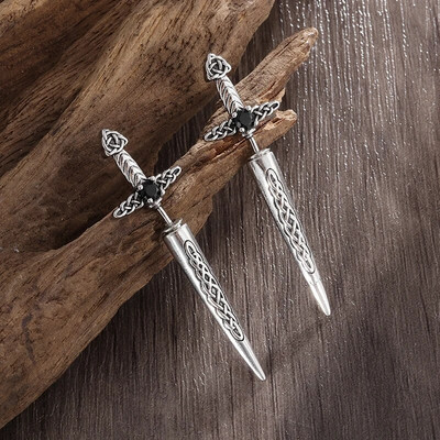 Rock Punk Sword Ανδρικά σκουλαρίκια με καρφιά Vintage Celtic Knot Tribal Amulet Υποαλλεργικά σκουλαρίκια Δώρο για αυτόν