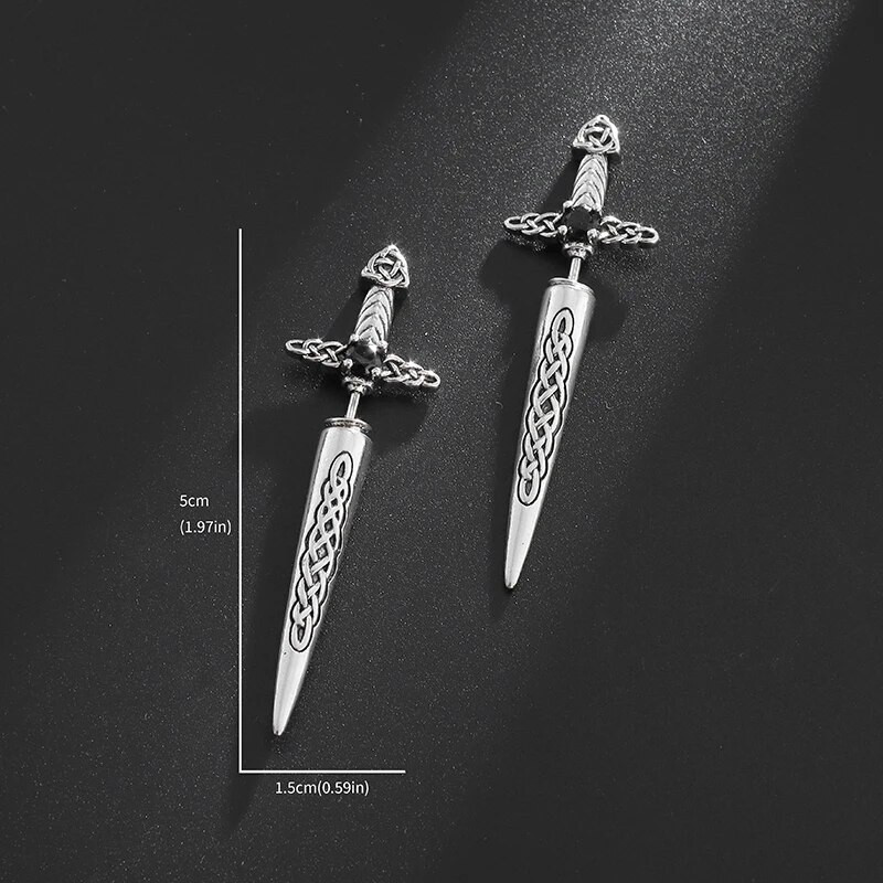Rock Punk Sword Muške naušnice s klinovima Vintage keltski čvor Plemenski amulet Hipoalergene naušnice Poklon za njega
