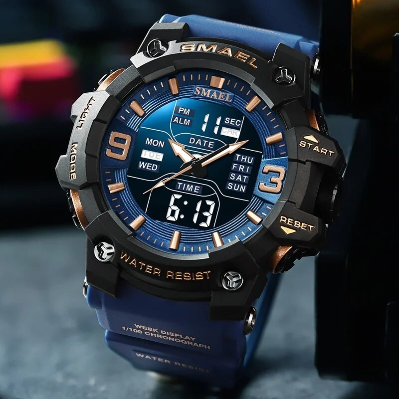 SMAEL skaitmeniniai vyriški laikrodžiai originalūs geriausio prekės ženklo sportiniai mados kasdieniai kariniai laikrodžiai, atsparūs vandeniui LED šviesa 8049