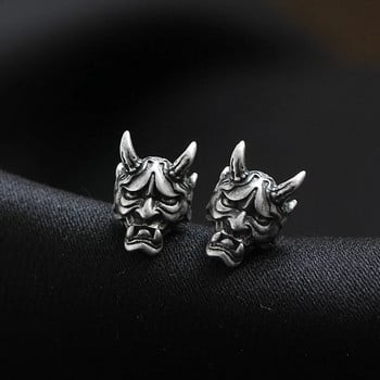 Ιαπωνικά Prajna Mask Skull Stud Σκουλαρίκια για άντρες και γυναίκες Γοτθικό πανκ στυλ, επιχρυσωμένα κοσμήματα διάβολου