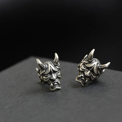 Ιαπωνικά Prajna Mask Skull Stud Σκουλαρίκια για άντρες και γυναίκες Γοτθικό πανκ στυλ, επιχρυσωμένα κοσμήματα διάβολου