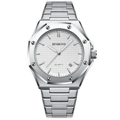 BINBOND B0233 Fashion Casual Ανδρικά Ρολόγια Big Dial Ασημί από ανοξείδωτο ατσάλι Ημερολόγιο Χαλαζίας Κλασικό Κορυφαίο Αντρικό Ρολόι