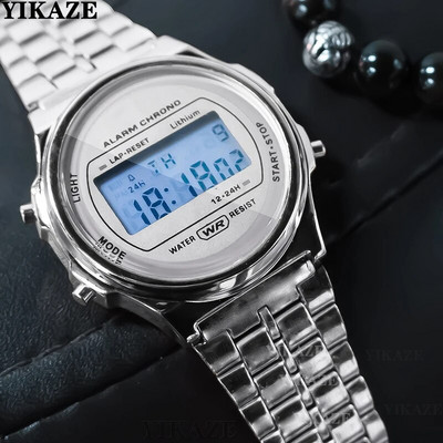 YIKAZE Ceas Bărbați Classic F91 Ceasuri Bărbați din oțel inoxidabil Ceas sport digital LED Ceas de mână electronic de afaceri Ceas pentru bărbați