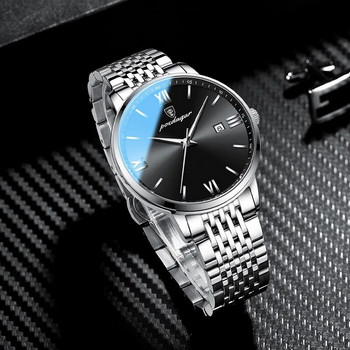 POEDAGAR Часовник с най-добра марка Мъжки бизнес часовник от неръждаема стомана Водоустойчиви светещи часовници Мъжки луксозен спортен кварцов ръчен часовник