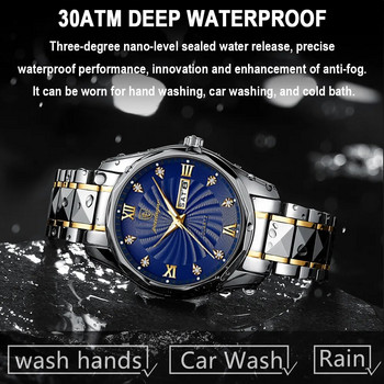 POEDAGAR Мъжки часовник Топ марка луксозен син циферблат Бизнес кварцов мъжки часовник Изцяло стоманен водоустойчив светеща дата Мъжки ръчен часовник