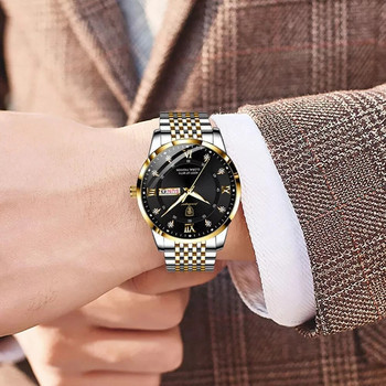 POEDAGAR Мъжки часовник Луксозен бизнес кварцов мъжки ръчен часовник Водоустойчив светеща дата Седмица Стоманена каишка Най-добра марка мъжки часовници