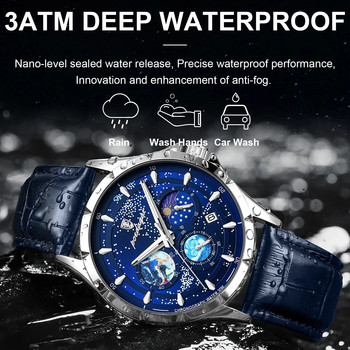 POEDAGAR луксозен мъжки ръчен часовник бизнес звездно небе кварцов мъжки часовник водоустойчив светещ хронограф дата мъжки часовници кожени