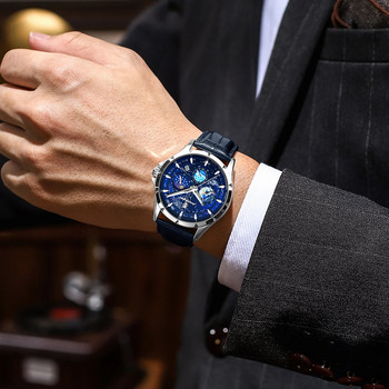 POEDAGAR луксозен мъжки ръчен часовник бизнес звездно небе кварцов мъжки часовник водоустойчив светещ хронограф дата мъжки часовници кожени