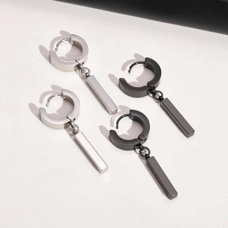 Vnox Cool Punk Statement Geometric Bar Naušnice za muškarce Nakit, Hipoalergene naušnice Huggie od nehrđajućeg čelika