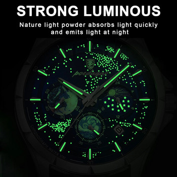 POEDAGAR Ежедневен мъжки ръчен часовник Луксозен водоустойчив светеща дата Мъжки часовник Хронограф от неръждаема стомана Мъжки кварцови часовници Часовник