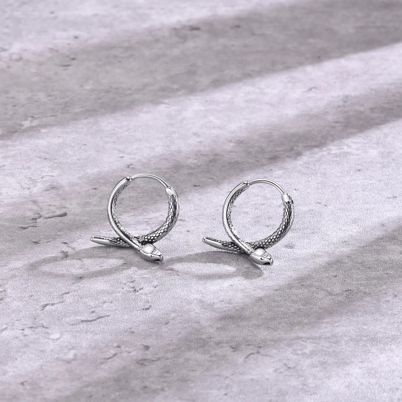Vnox Gothic Snake Hoop auskarai vyrams berniukams BFF, antialerginiai nerūdijančio plieno punk gyvūnų ausų papuošalai, brincos masculinos