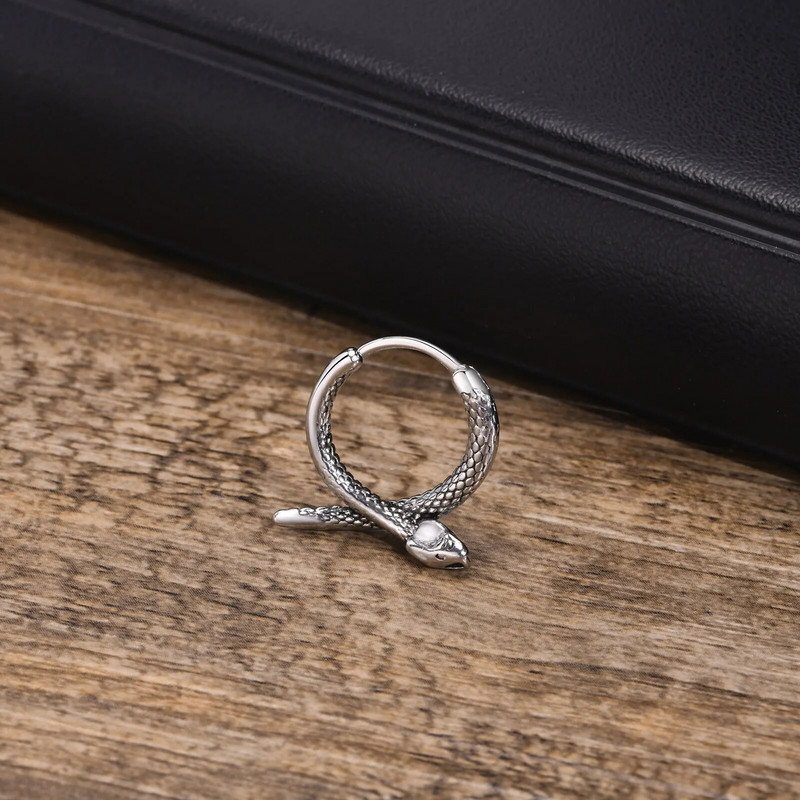 Vnox Gothic Snake Hoop auskarai vyrams berniukams BFF, antialerginiai nerūdijančio plieno punk gyvūnų ausų papuošalai, brincos masculinos