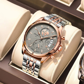 Луксозни часовници POEDAGAR Спортен топ марка Военен календар Водоустойчив многофункционален мъжки часовник от неръждаема стомана за мъжки часовник+кутия