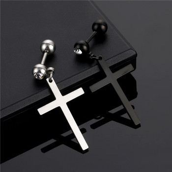 Cross Dangle σκουλαρίκια από ανοξείδωτο ατσάλι Piercing CZ Stud για άνδρες Γυναικεία Ασημένιο σκουλαρίκι σε μαύρο τόνο