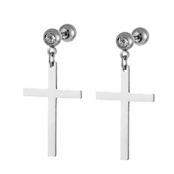 Cross Dangle σκουλαρίκια από ανοξείδωτο ατσάλι Piercing CZ Stud για άνδρες Γυναικεία Ασημένιο σκουλαρίκι σε μαύρο τόνο