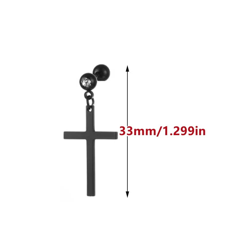 Cross Dangle σκουλαρίκια από ανοξείδωτο ατσάλι Piercing CZ Stud για άνδρες Γυναικεία Ασημένιο σκουλαρίκι σε μαύρο τόνο