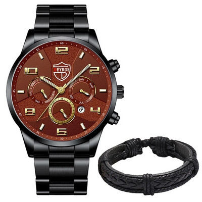 Moodsad meeste käekellad roostevabast terasest analoog-kvartskell 2023 meeste luksuslik ärikalender, kuupäev, helendav kella käevõru komplekt