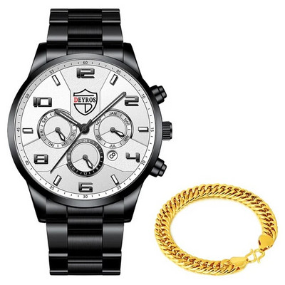 Moodsad meeste käekellad roostevabast terasest analoog-kvartskell 2023 meeste luksuslik ärikalender, kuupäev, helendav kella käevõru komplekt