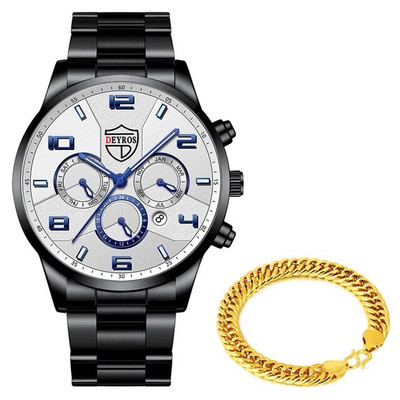 Moodsad meeste käekellad roostevabast terasest analoog-kvartskell 2023 meeste luksuslik ärikalender, kuupäev, helendav kella käevõru komplekt