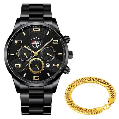 Moodsad meeste käekellad roostevabast terasest analoog-kvartskell 2023 meeste luksuslik ärikalender, kuupäev, helendav kella käevõru komplekt