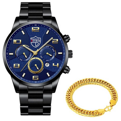 Moodsad meeste käekellad roostevabast terasest analoog-kvartskell 2023 meeste luksuslik ärikalender, kuupäev, helendav kella käevõru komplekt