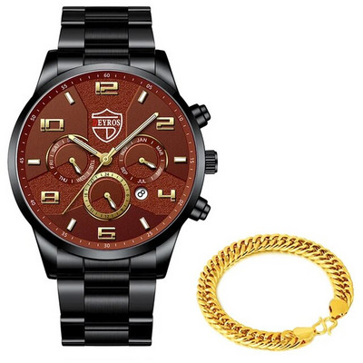 Moodsad meeste käekellad roostevabast terasest analoog-kvartskell 2023 meeste luksuslik ärikalender, kuupäev, helendav kella käevõru komplekt