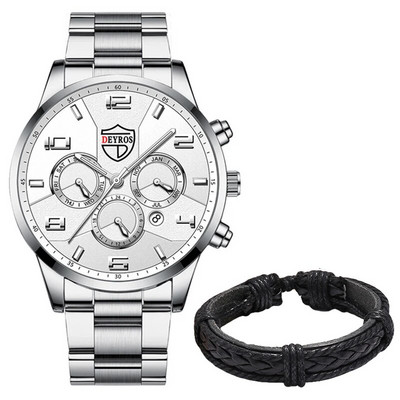 Moodsad meeste käekellad roostevabast terasest analoog-kvartskell 2023 meeste luksuslik ärikalender, kuupäev, helendav kella käevõru komplekt