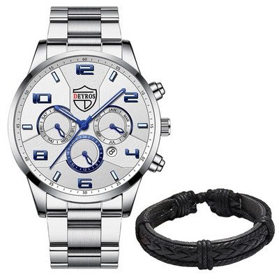 Moodsad meeste käekellad roostevabast terasest analoog-kvartskell 2023 meeste luksuslik ärikalender, kuupäev, helendav kella käevõru komplekt