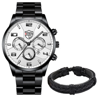 Moodsad meeste käekellad roostevabast terasest analoog-kvartskell 2023 meeste luksuslik ärikalender, kuupäev, helendav kella käevõru komplekt