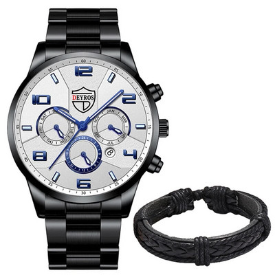 Moodsad meeste käekellad roostevabast terasest analoog-kvartskell 2023 meeste luksuslik ärikalender, kuupäev, helendav kella käevõru komplekt