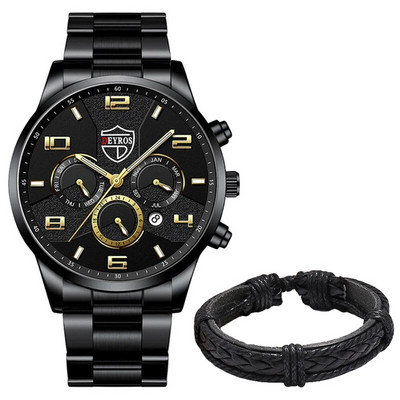 Moodsad meeste käekellad roostevabast terasest analoog-kvartskell 2023 meeste luksuslik ärikalender, kuupäev, helendav kella käevõru komplekt