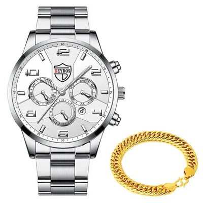 Moodsad meeste käekellad roostevabast terasest analoog-kvartskell 2023 meeste luksuslik ärikalender, kuupäev, helendav kella käevõru komplekt