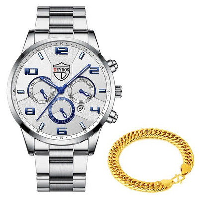 Moodsad meeste käekellad roostevabast terasest analoog-kvartskell 2023 meeste luksuslik ärikalender, kuupäev, helendav kella käevõru komplekt